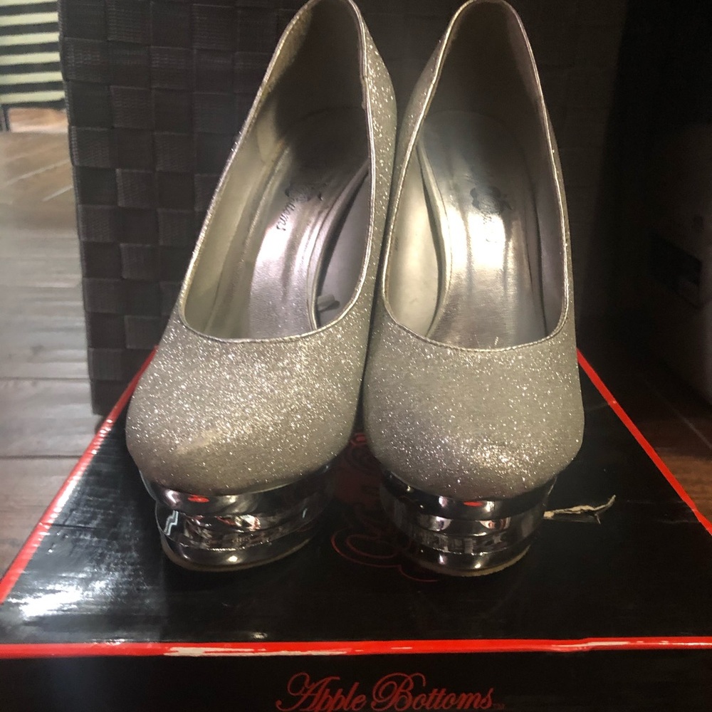 Silver Apple Bottoms Platform Heels